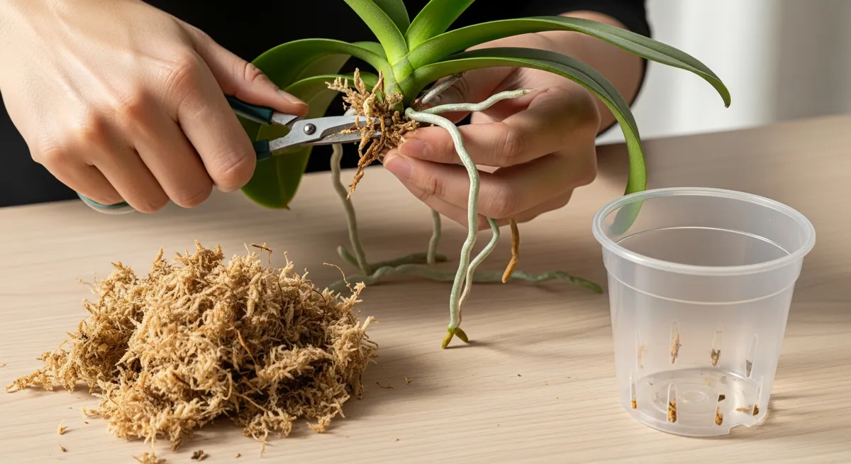 【原因別2】根腐れした胡蝶蘭を救う！植え替えと剪定の手順