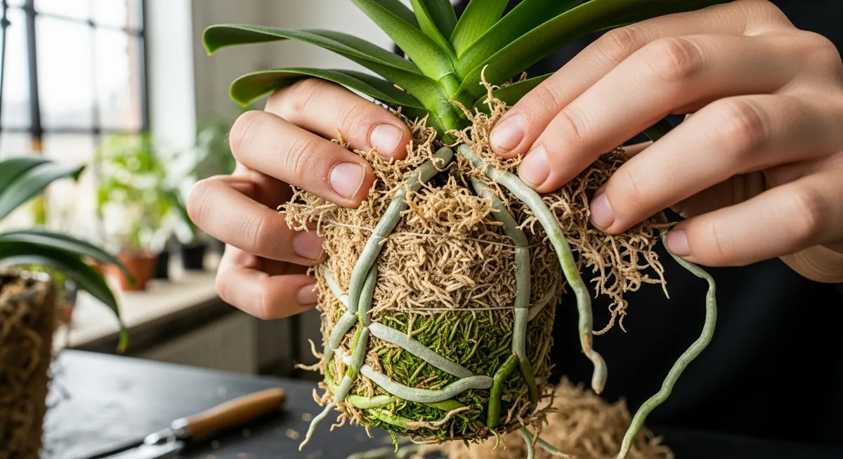 【ステップ3】新しい水苔でふんわりと包み込み、植え直す